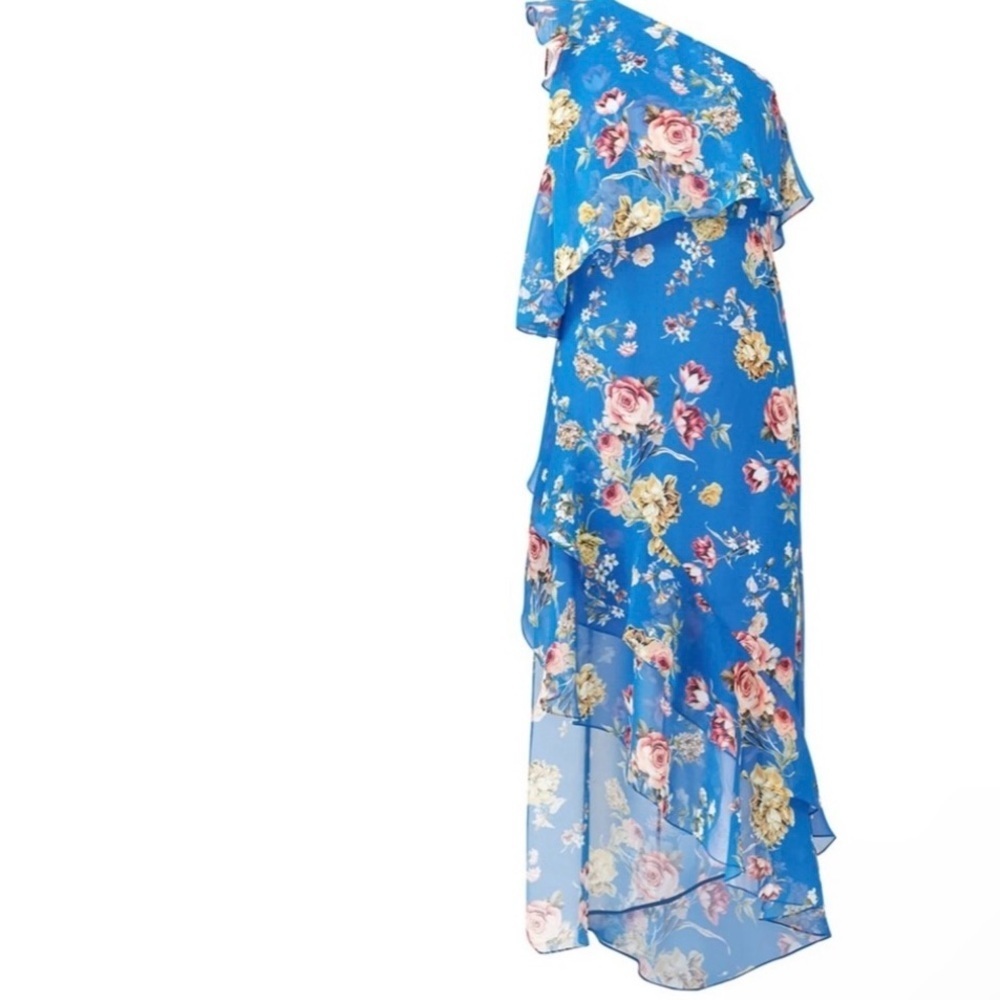 Slate and Willow Blue Floral Asymmetrical Maxi Dress Size 8 - Picture 4 of 8